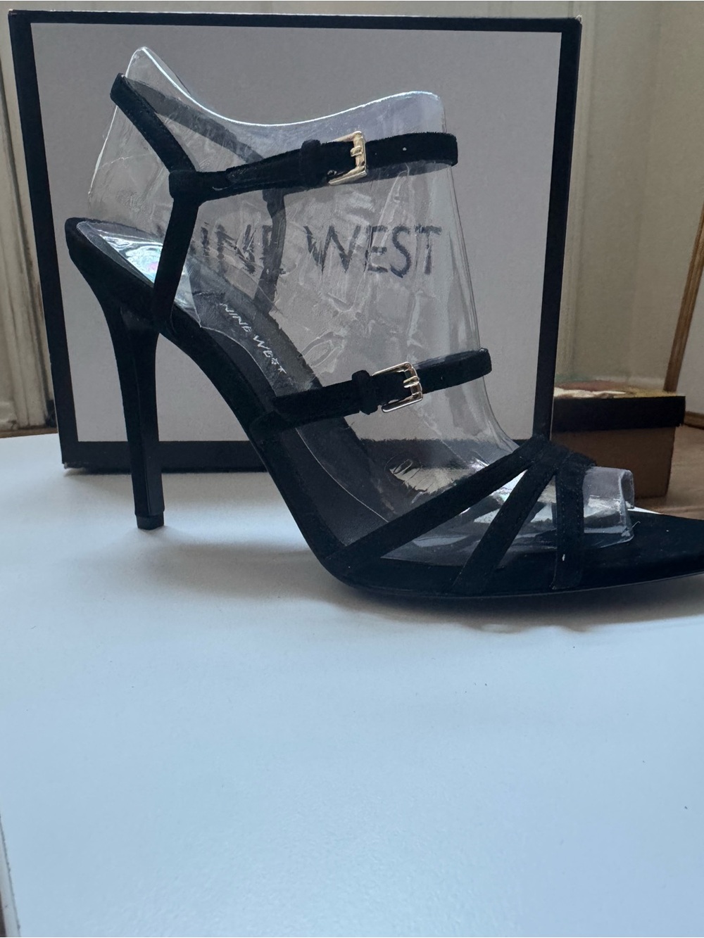 Nine West Black Suede Strappy Stiletto Sandals